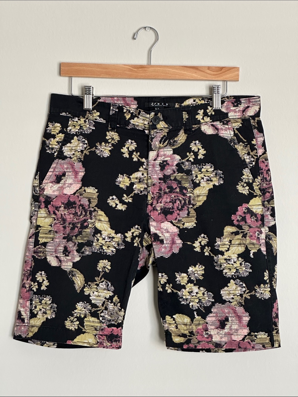 Forever 21 Black Floral Men's Flat Front Shorts - Pink & Olive